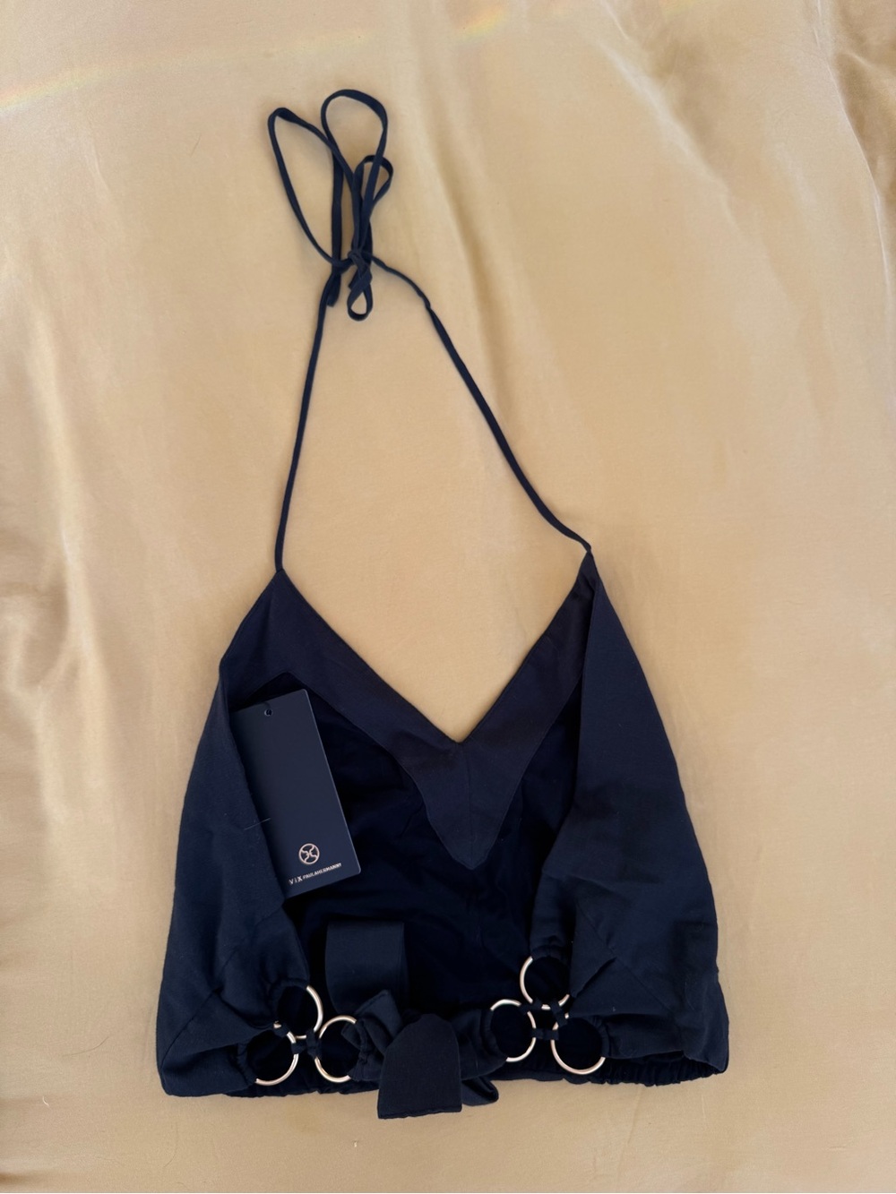 Cropped Halter Top with Decorative Rings